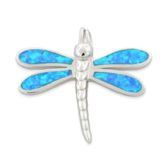 Sterling Silver Dragonfly Lab Opal Necklace Pendant New - Picture 2 of 3
